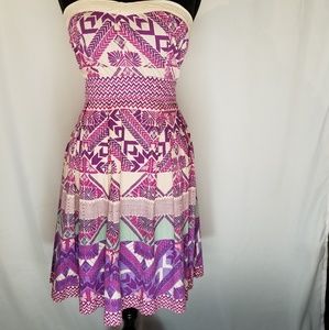NWT Angie Purple Turquoise Strapless Dress Lg